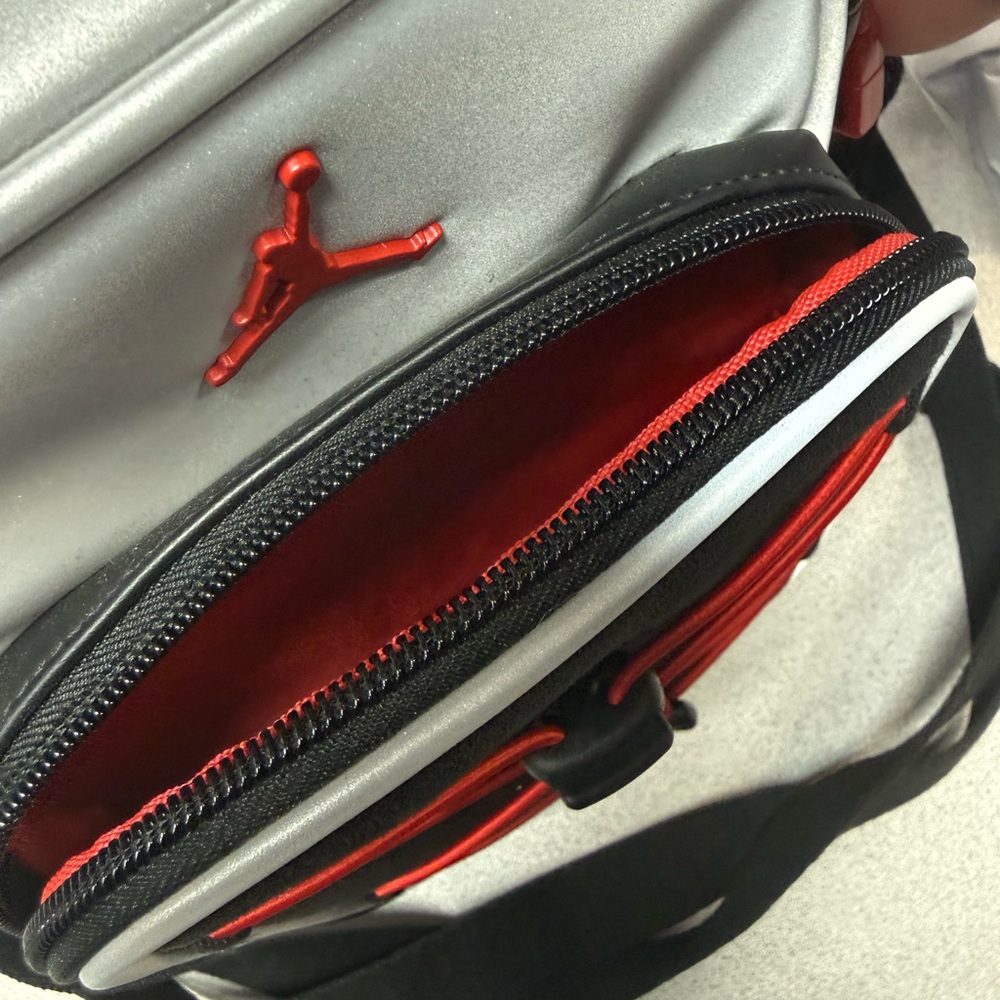 Jordan Cross Body Festival Bag- Silver and Black Belt Bag with Red Accents - Picture 4 of 4